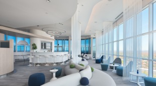Penthouse club room with expansive views, including the Virginia skyline