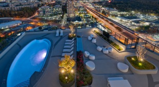 Rooftop pool and seating