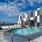 a swimming pool on top of a building
