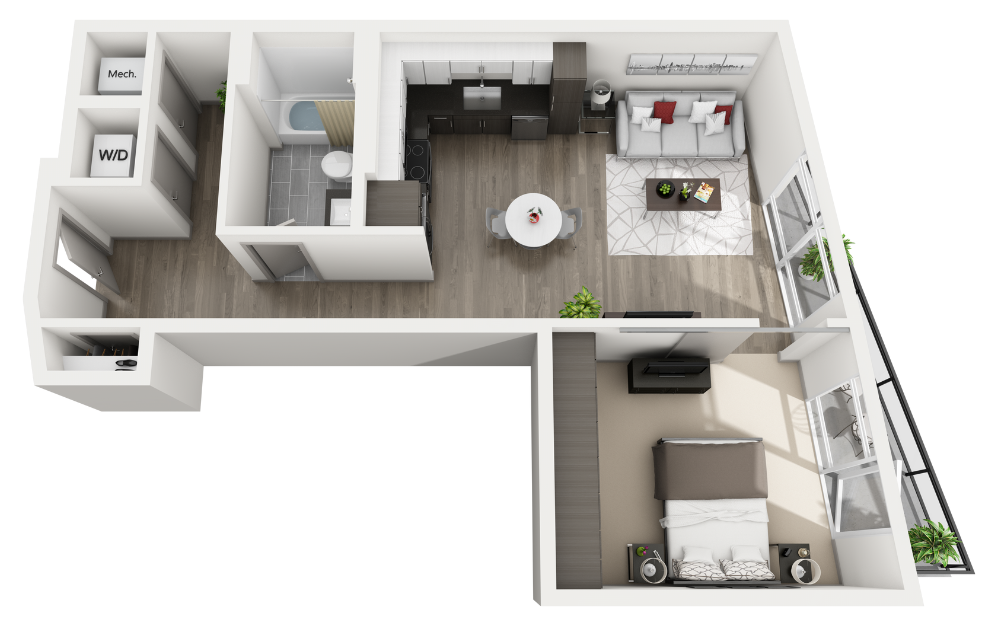 A6 - 1 bedroom floorplan layout with 1 bathroom and 664 square feet