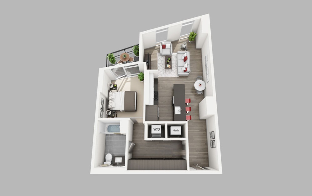 A10a - 1 bedroom floorplan layout with 1 bathroom and 790 square feet