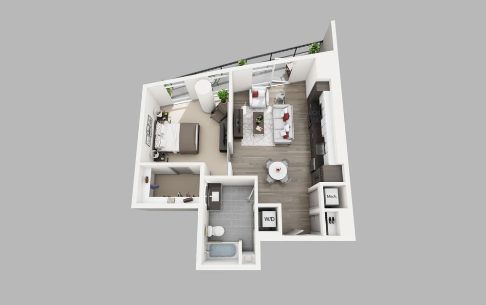 A12 - 1 bedroom floorplan layout with 1 bathroom and 702 square feet