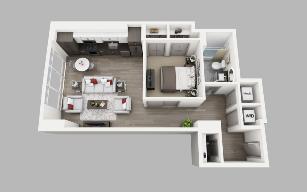 A8 - 1 bedroom floorplan layout with 1 bathroom and 740 square feet