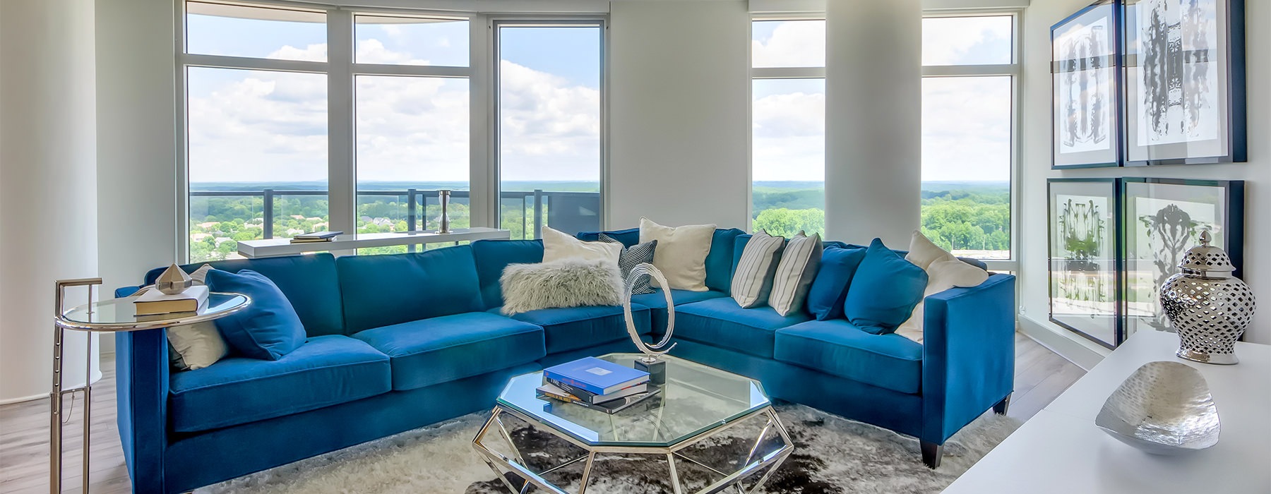 living room with large windows