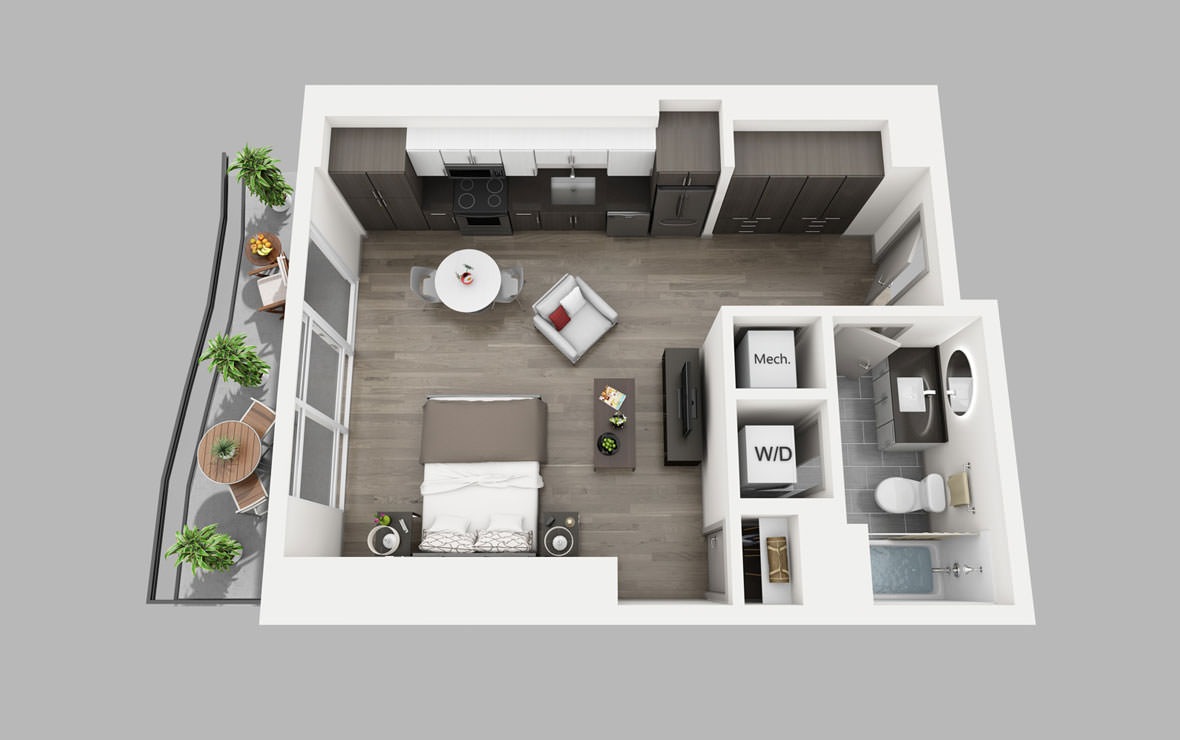 S15  - Studio floorplan layout with 1 bath and 515 square feet.