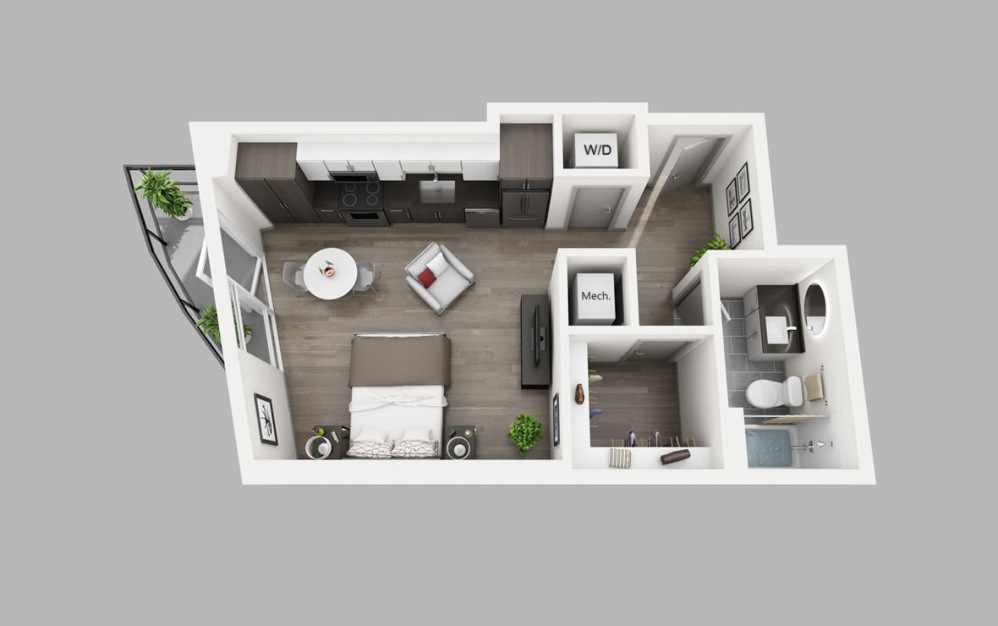 S9 - Studio floorplan layout with 1 bathroom and 512 square feet